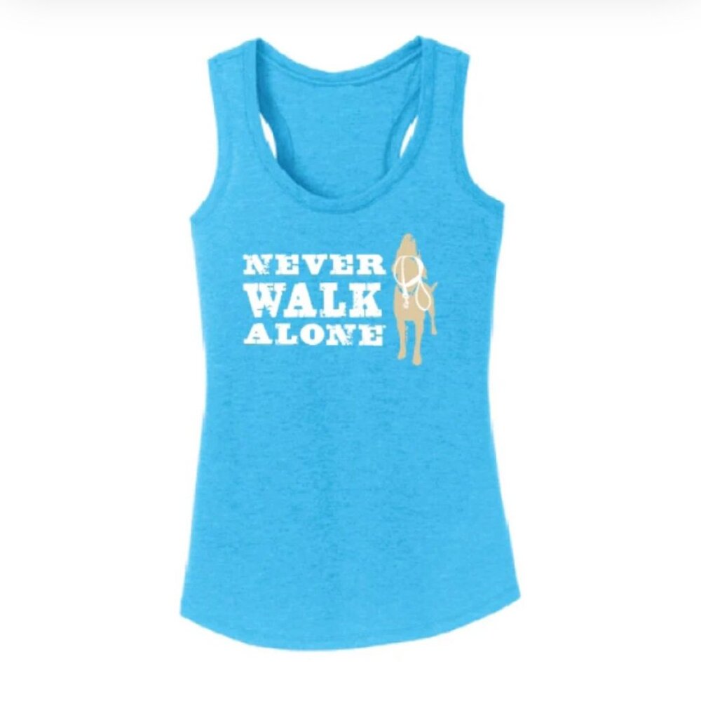Dog Is Good Womens Blue Racerback Tank‎ Top "Never Walk Alone"